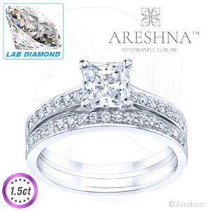 2Pcs 1.5ct Lab Diamond Princess Engagement Ring